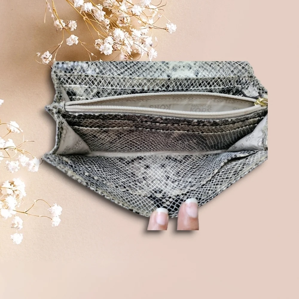 Michael Kors White/Brown Python Embossed Wallet